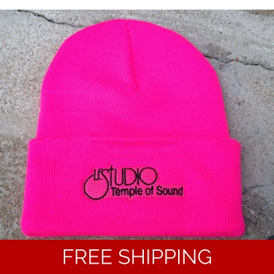 Le Studio Winter Hat Neon Pink Black Front Logo TOS